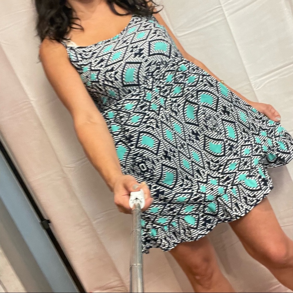 ONE CLOTHING. Green and navy blue summer dress, size M.